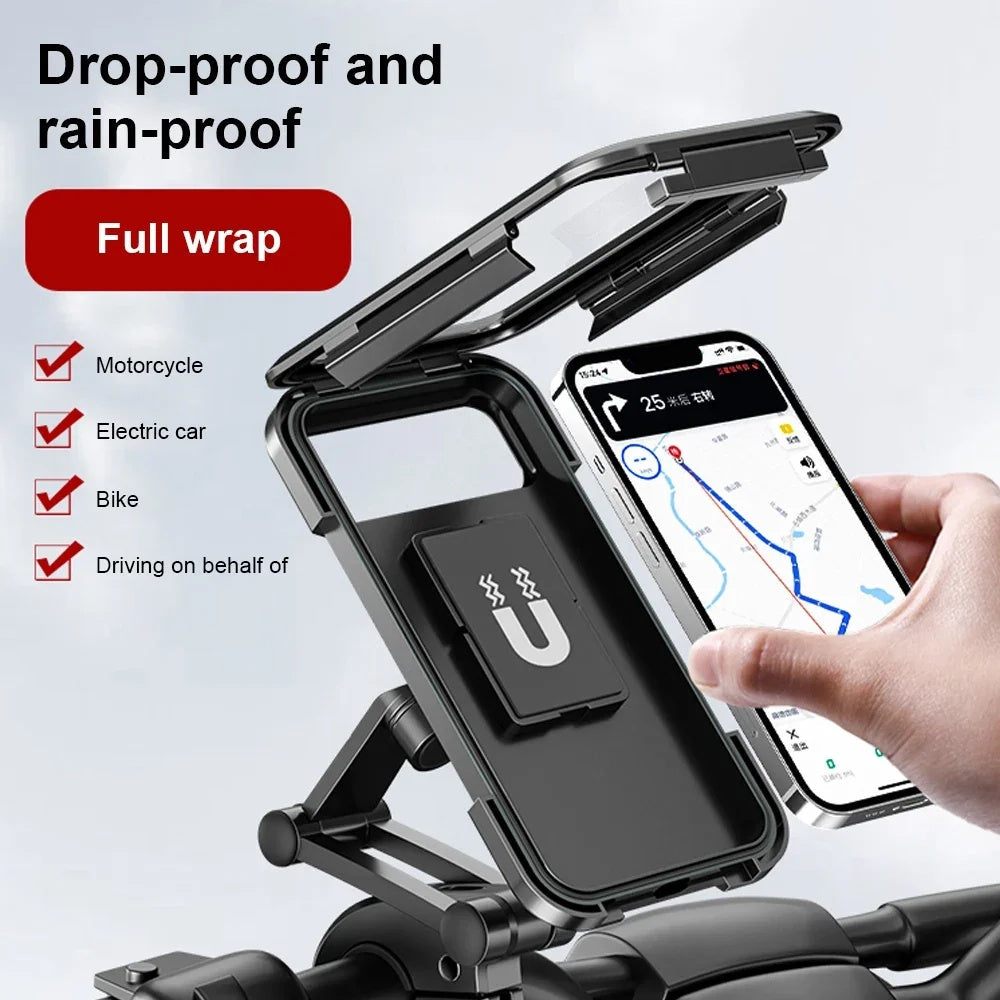 Waterproof Bike Mobile Phone Holder Magnetic Adjustable Motorcycle Cellphone Holder