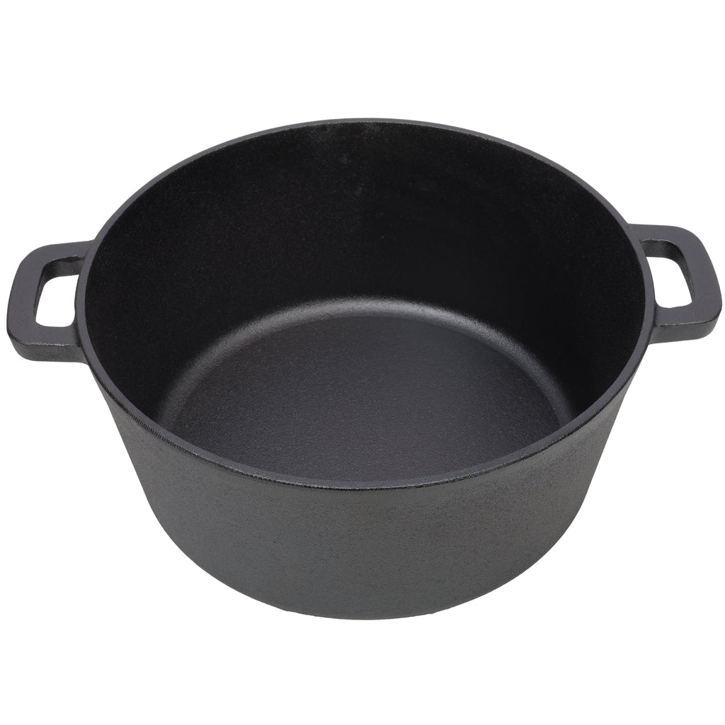2 in 1 Pre-Seasoned Cast Iron Dutch Oven With Dual Handles, Outdoor Camping Deep Pot for Camping Fireplace Cooking BBQ Baking Campfire, 5 Quart.With 2pcs Silicone Handel Covers.