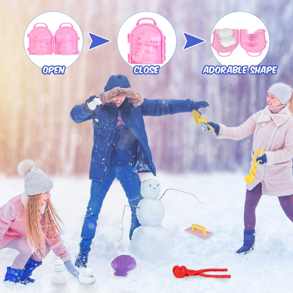 15Pcs Winter Snowball Tool Kit Kids Snow Molds Outdoor Snow Beach Toys for Kids Toddlers Adults Snowman Snowflake Duck Dinosaur