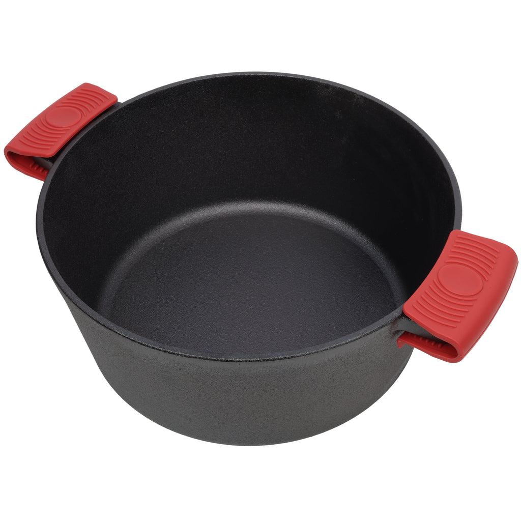 2 in 1 Pre-Seasoned Cast Iron Dutch Oven With Dual Handles, Outdoor Camping Deep Pot for Camping Fireplace Cooking BBQ Baking Campfire, 5 Quart.With 2pcs Silicone Handel Covers.
