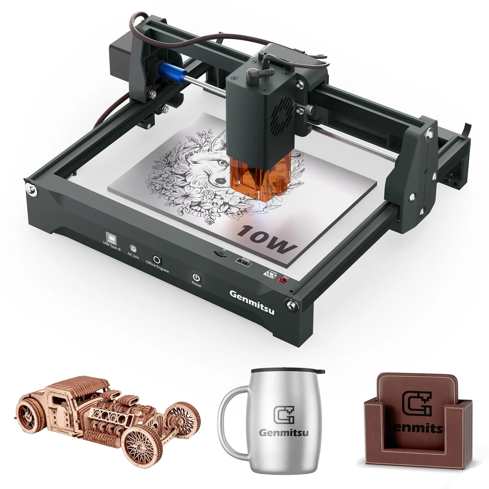 Kortek Laser Engraver Machine, 2.5W/5W/10W, ±0.01mm High Precision, IR Laser Compatible, Portable CNC Laser Cutter