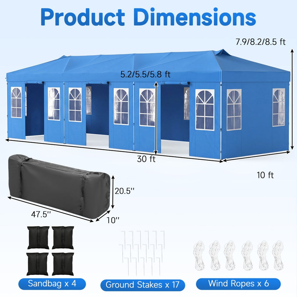 Pop Up Canopy Tent 10x30 FT with 8 Sidewalls