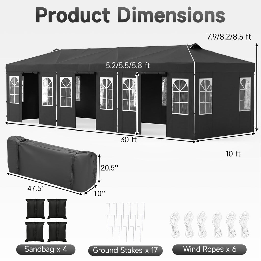 Pop Up Canopy Tent 10x30 FT with 8 Sidewalls