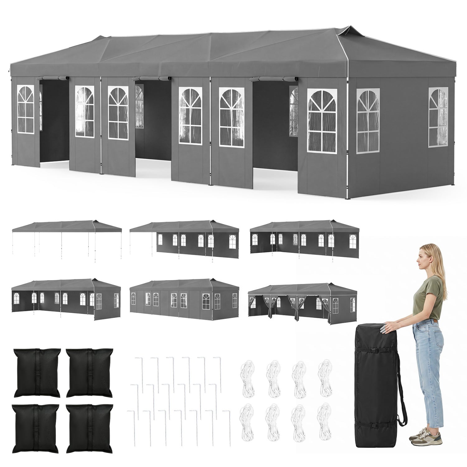 Pop Up Canopy Tent 10x30 FT with 8 Sidewalls