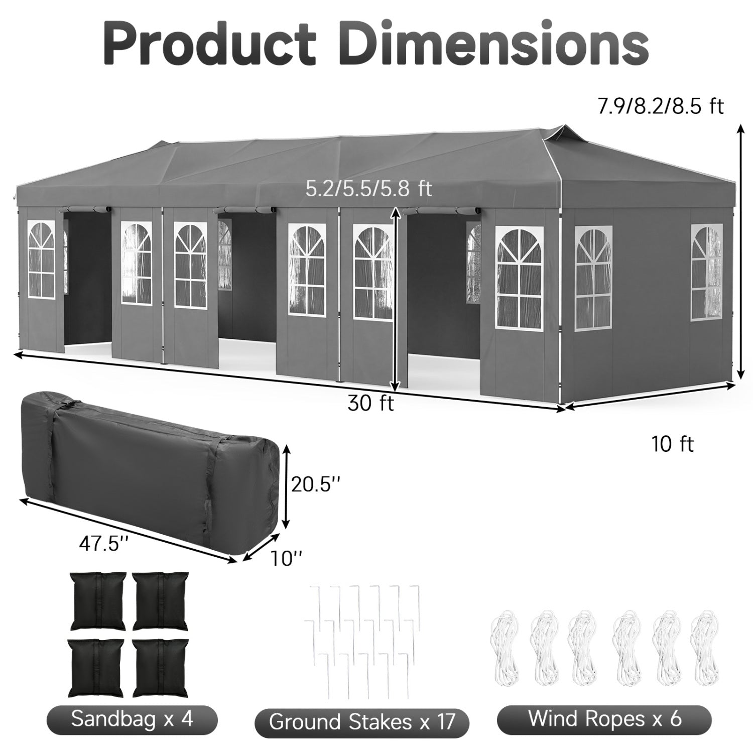 Pop Up Canopy Tent 10x30 FT with 8 Sidewalls