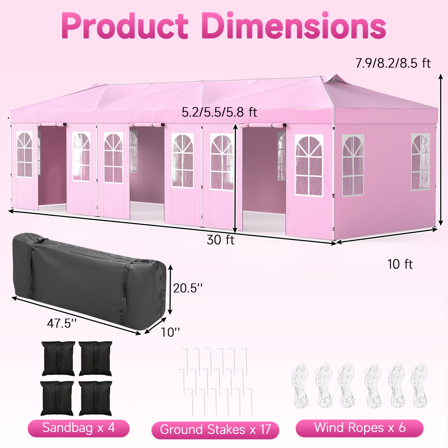 Pop Up Canopy Tent 10x30 FT with 8 Sidewalls