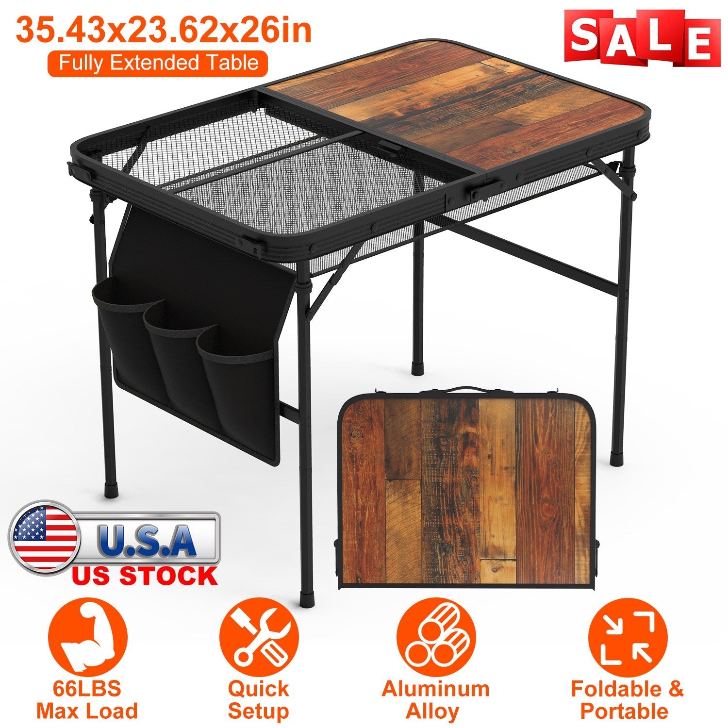Foldable Camping Table Collapsible Aluminum Alloy Grill Stand Height Adjustable