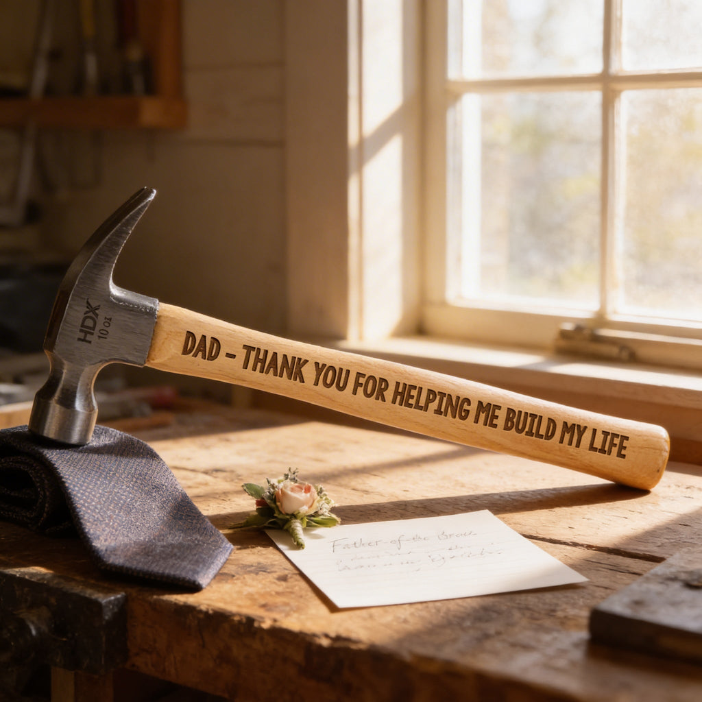 Personalized Engraved Hammer – Father of the Bride Gift | Custom Laser Hammer with Ash Handle