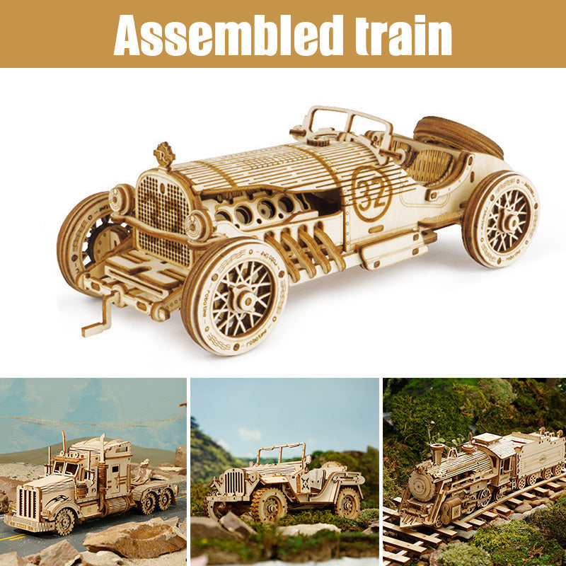 3D Wooden Puzzle Train Model DIY Wooden Train Toy Kit Assembly Model Home Crafts