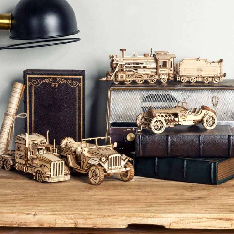 3D Wooden Puzzle Train Model DIY Wooden Train Toy Kit Assembly Model Home Crafts