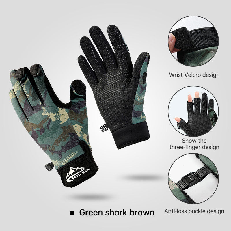 fishing gloves dew three-finger non-slip plus velvet warm windproof riding cold-proof fishing