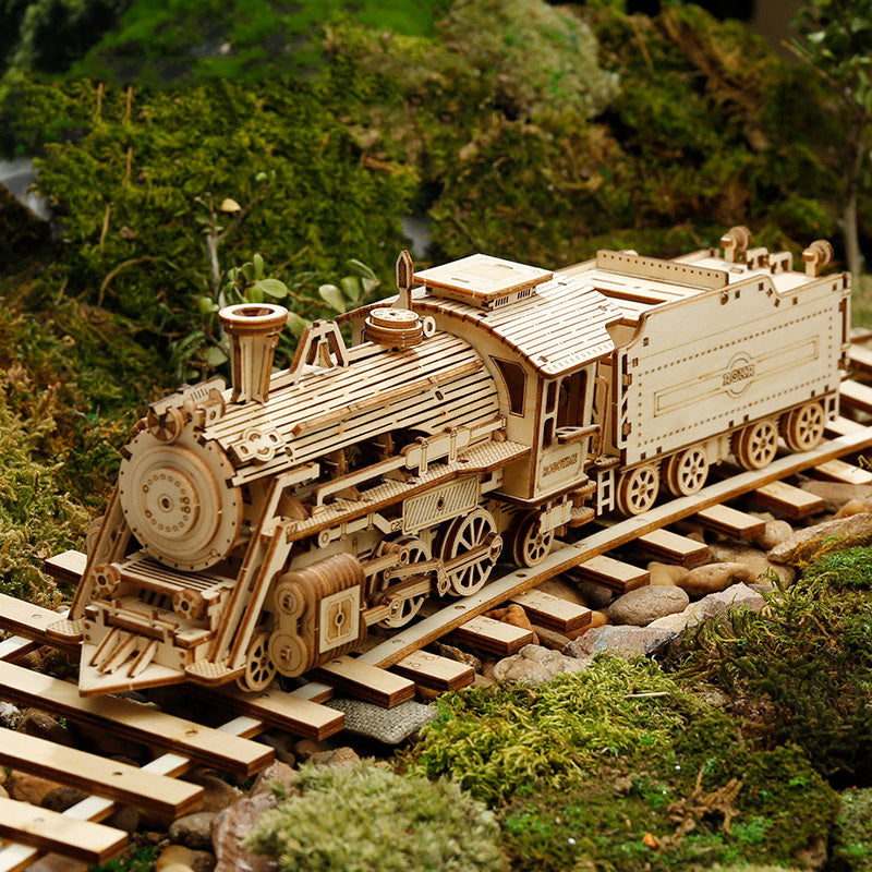 3D Wooden Puzzle Train Model DIY Wooden Train Toy Kit Assembly Model Home Crafts