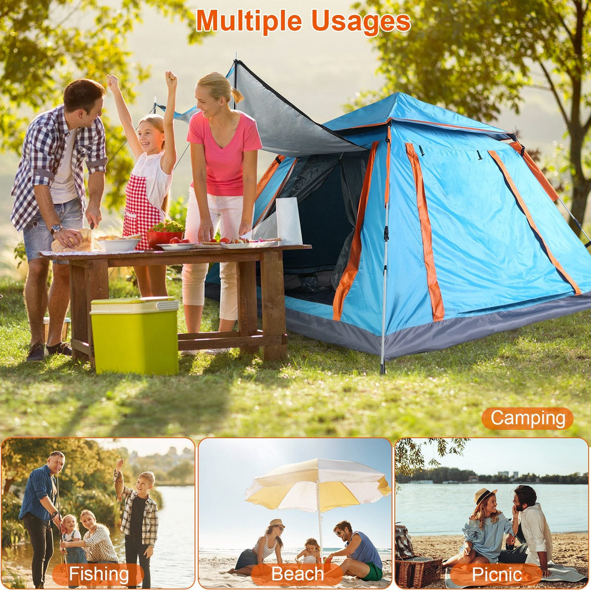 1Pc 4-5 Person Camping Tent With 2 Mosquito Nets Windows Carry Bag Waterproof 7.05x7.05x4.46ft For Hiking Climbing Adventure Fishing Fedex Shipping