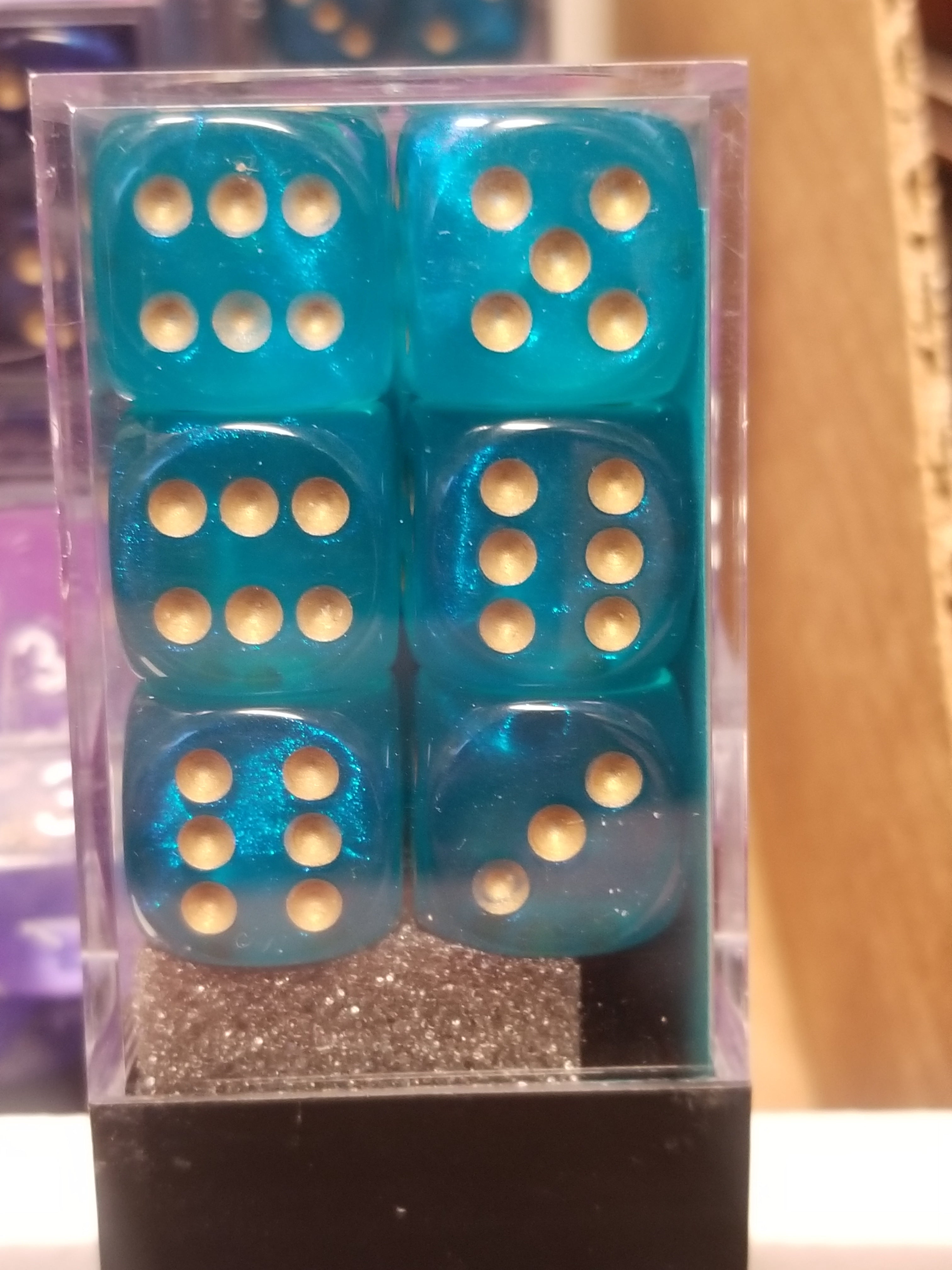 CHX 27686 16mm Block Borealis Teal w/ Gold Pips Dice Set | OOP New Glitter