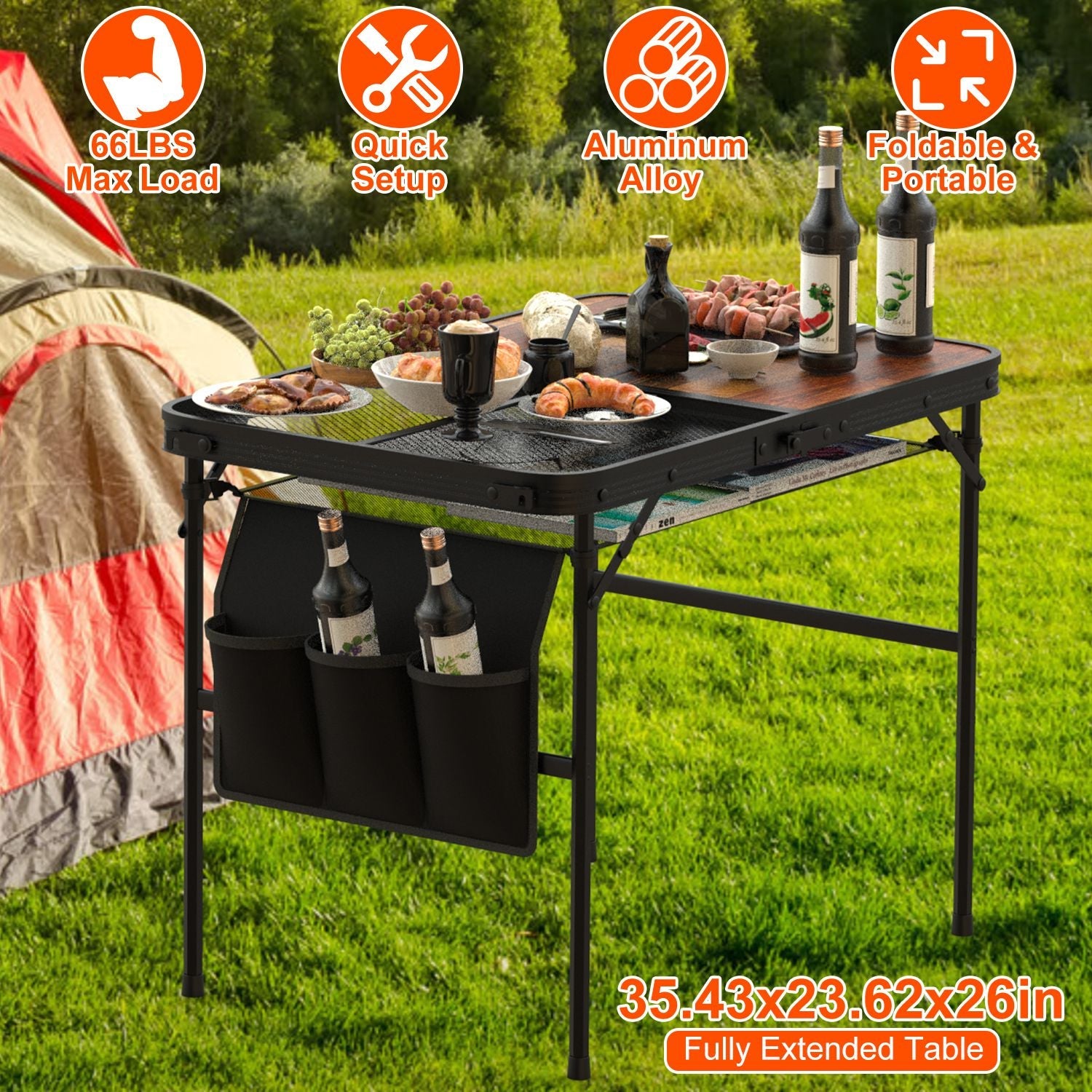 Foldable Camping Table Collapsible Aluminum Alloy Grill Stand Height Adjustable