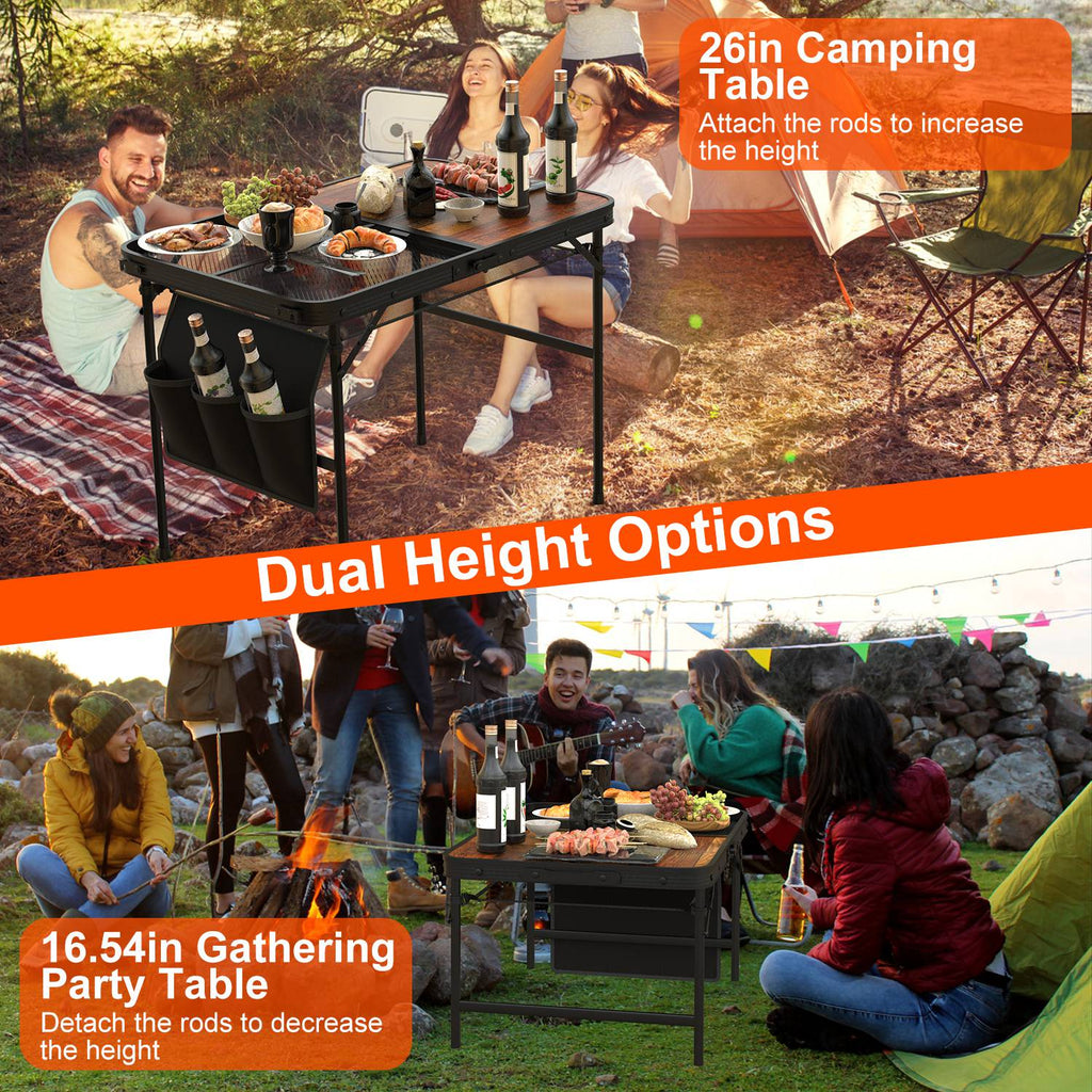 Foldable Camping Table Collapsible Aluminum Alloy Grill Stand Height Adjustable