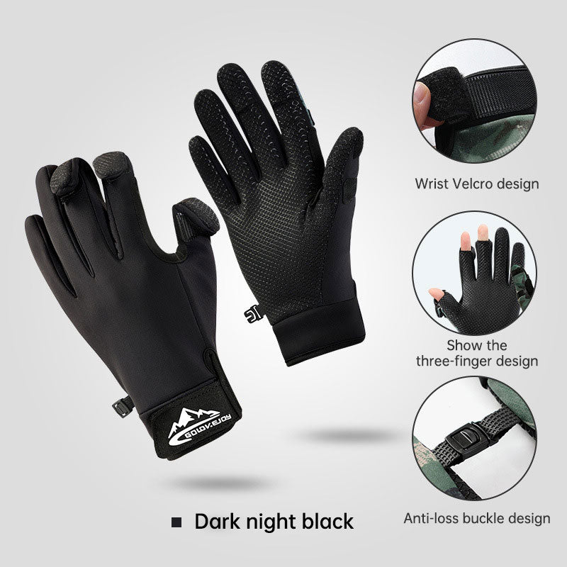 fishing gloves dew three-finger non-slip plus velvet warm windproof riding cold-proof fishing