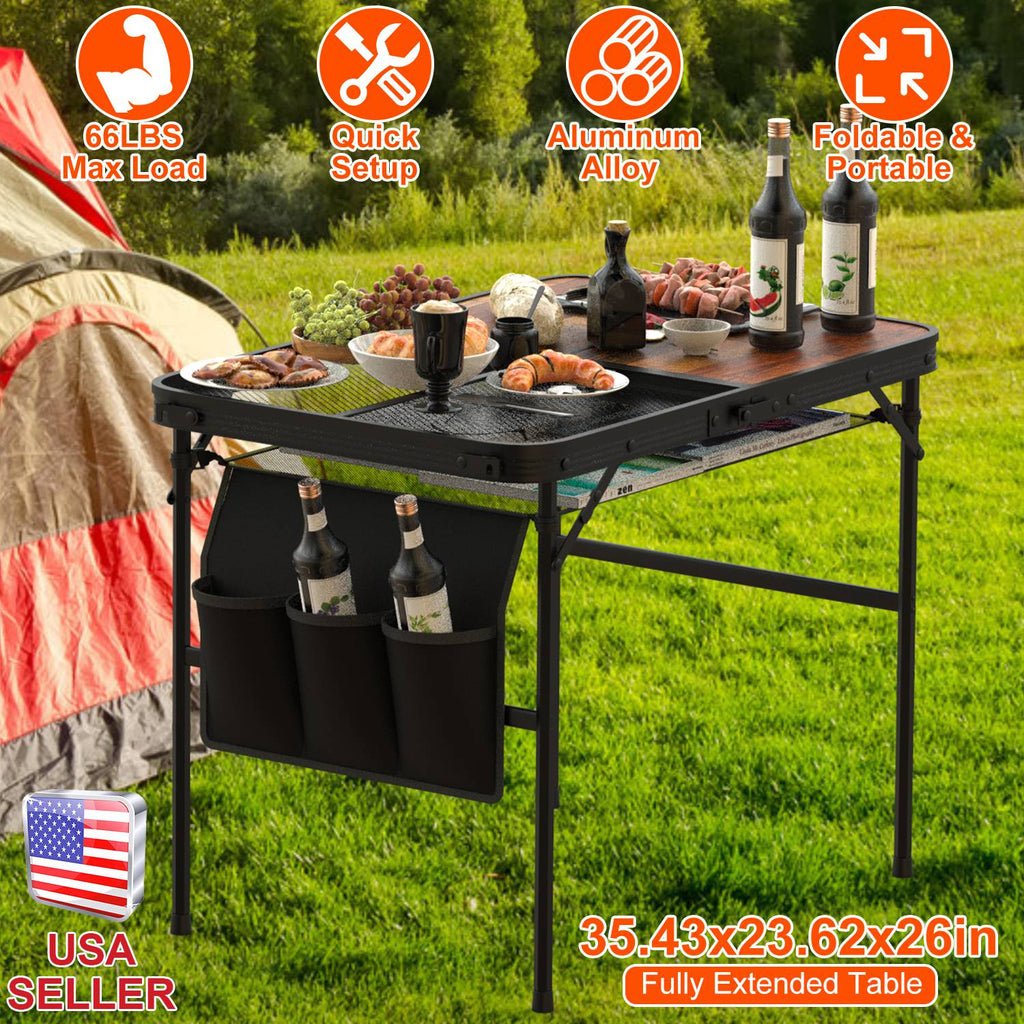 Foldable Camping Table Collapsible Aluminum Alloy Grill Stand Height Adjustable
