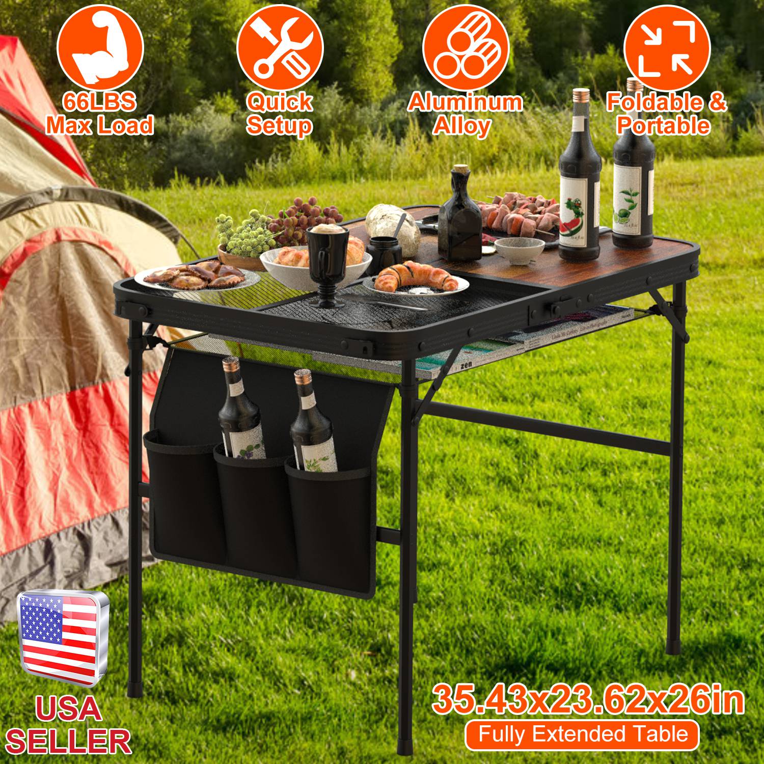 Foldable Camping Table Collapsible Aluminum Alloy Grill Stand Height Adjustable