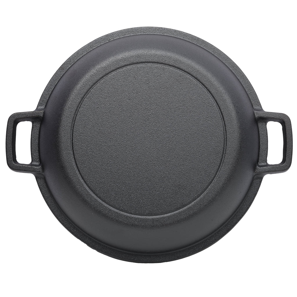 2 in 1 Pre-Seasoned Cast Iron Dutch Oven With Dual Handles, Outdoor Camping Deep Pot for Camping Fireplace Cooking BBQ Baking Campfire, 5 Quart.With 2pcs Silicone Handel Covers.