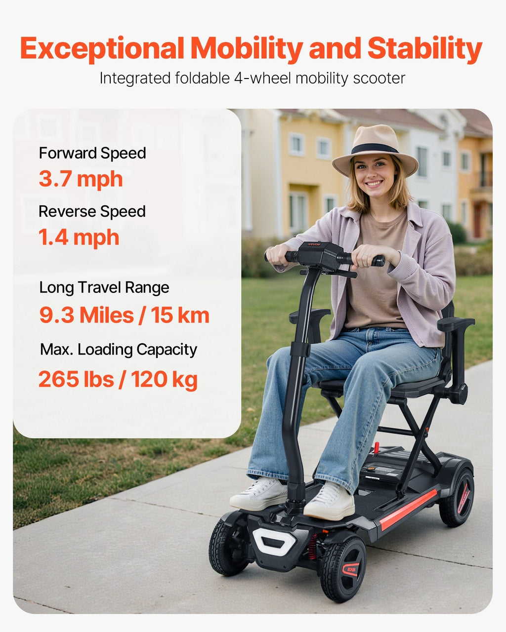 4-Wheel Electric Mobility Scooter for Adults & Seniors, Integrated Foldable Mobility Scooter with 9.3 Miles Long Range, All Terrain Travel Wheelchair with 9? Climbing Capacity & 265LBS Loading