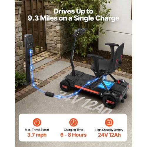 4-Wheel Electric Mobility Scooter for Adults & Seniors, Integrated Foldable Mobility Scooter with 9.3 Miles Long Range, All Terrain Travel Wheelchair with 9? Climbing Capacity & 265LBS Loading