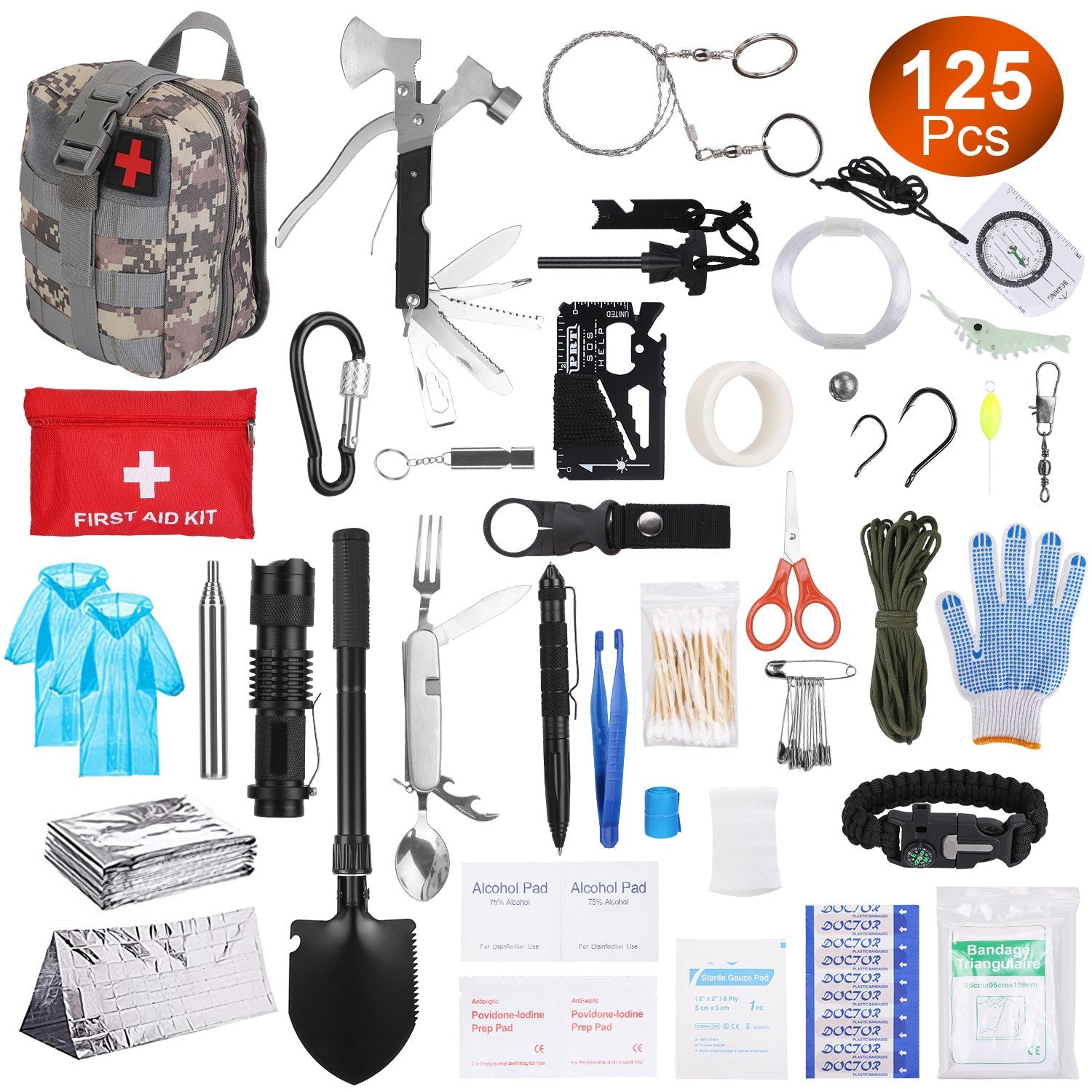 125Pcs Survival Kits Professional Emergency Survival Gear Tactical First Aid Kit Supplies