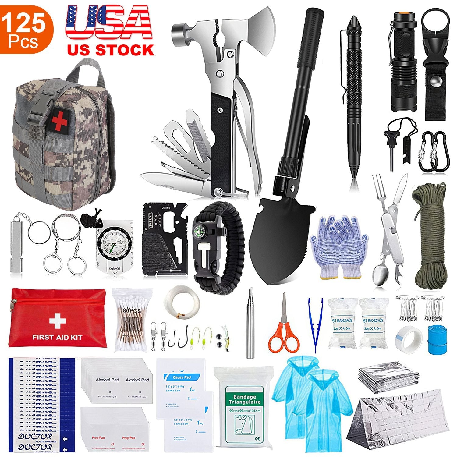 125Pcs Survival Kits Professional Emergency Survival Gear Tactical First Aid Kit Supplies