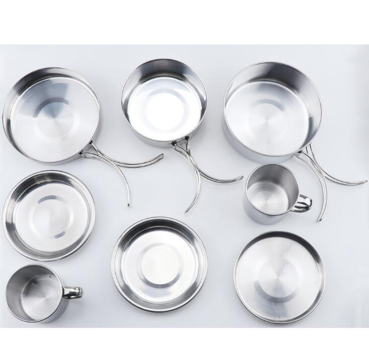 Stainless Steel Outdoor Camping Pot Pan Kit Camping Backpacking Hiking Cookware Set