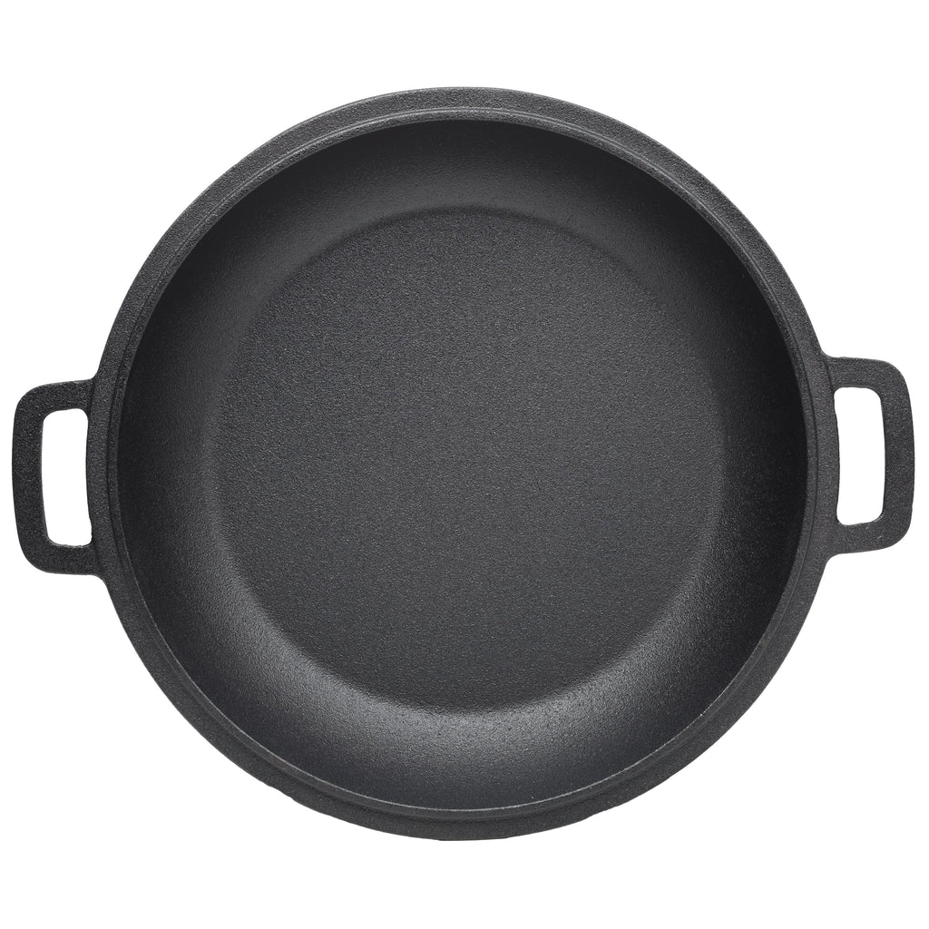 2 in 1 Pre-Seasoned Cast Iron Dutch Oven With Dual Handles, Outdoor Camping Deep Pot for Camping Fireplace Cooking BBQ Baking Campfire, 5 Quart.With 2pcs Silicone Handel Covers.
