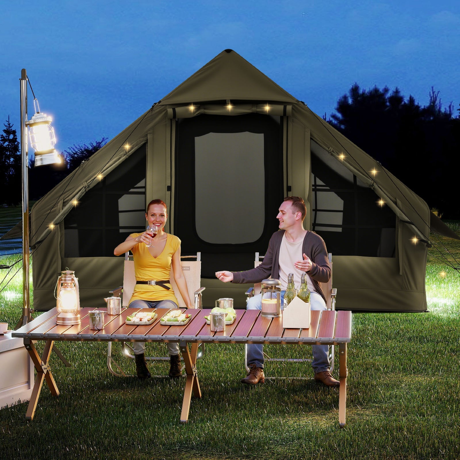 4-6 People Inflatable Camping Tent with 4 Mesh Screen Windows and 2 Doors