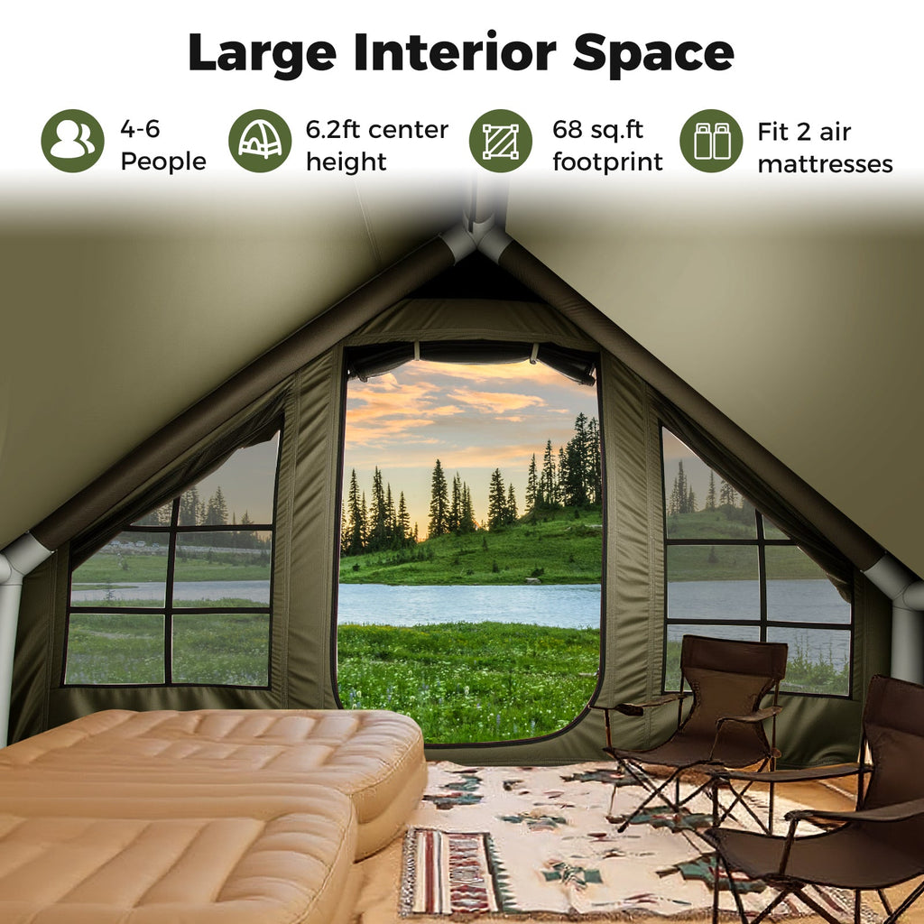 4-6 People Inflatable Camping Tent with 4 Mesh Screen Windows and 2 Doors
