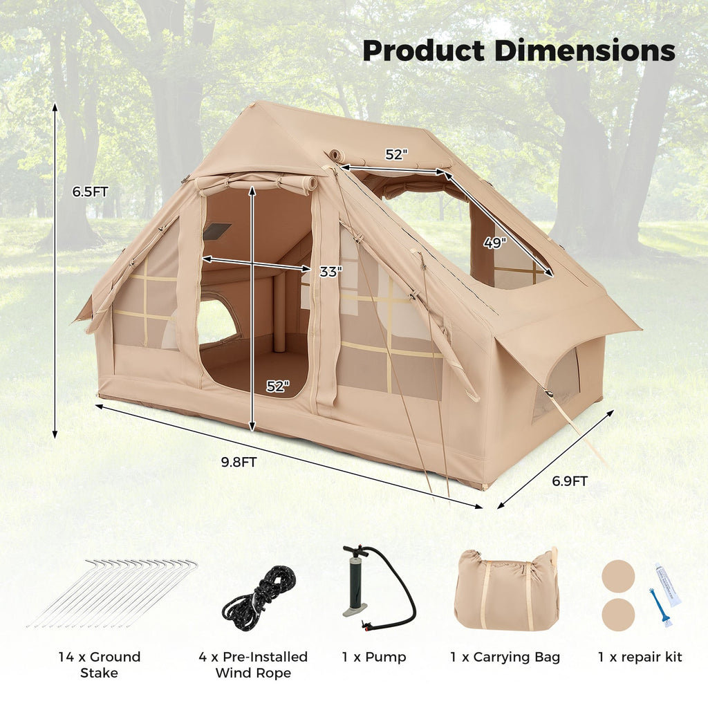 4-6 People Inflatable Camping Tent with 4 Mesh Screen Windows and 2 Doors