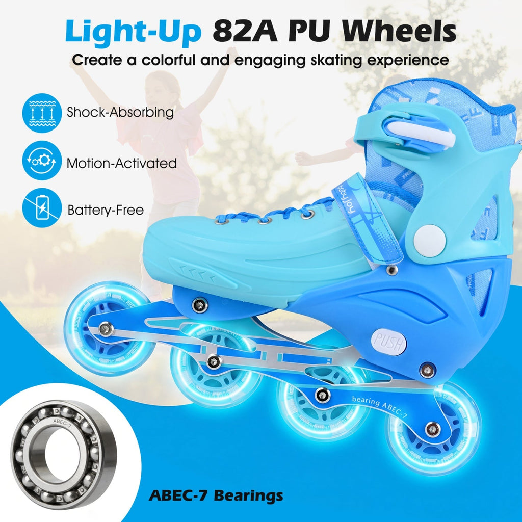 4-Size Adjustable Light-Up Inline Skates for Toddlers Ages 5-7