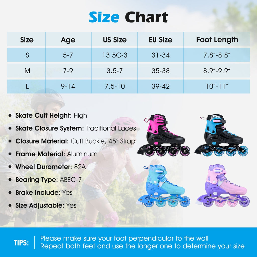 4-Size Adjustable Light-Up Inline Skates for Toddlers Ages 5-7