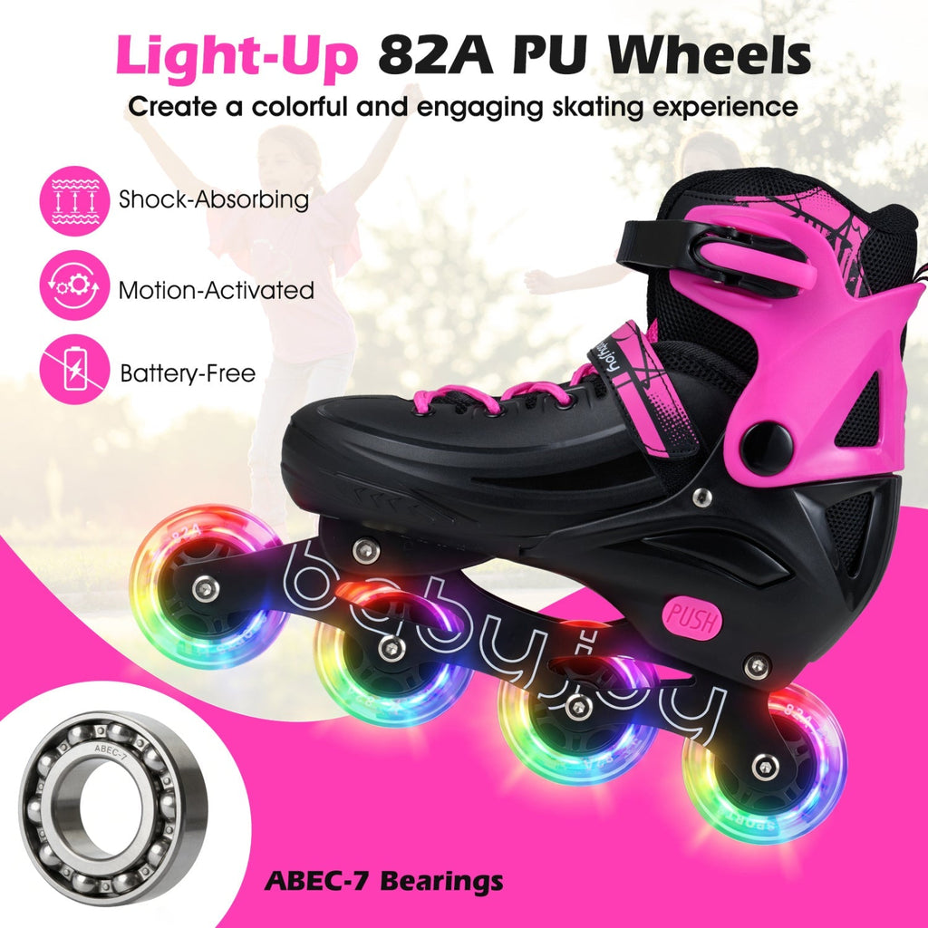 4-Size Adjustable Light-Up Inline Skates for Toddlers Ages 5-7