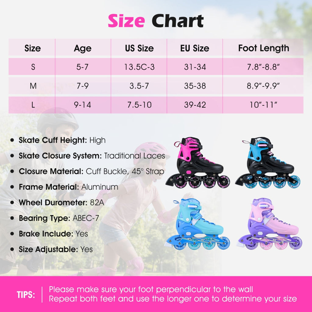 4-Size Adjustable Light-Up Inline Skates for Toddlers Ages 5-7