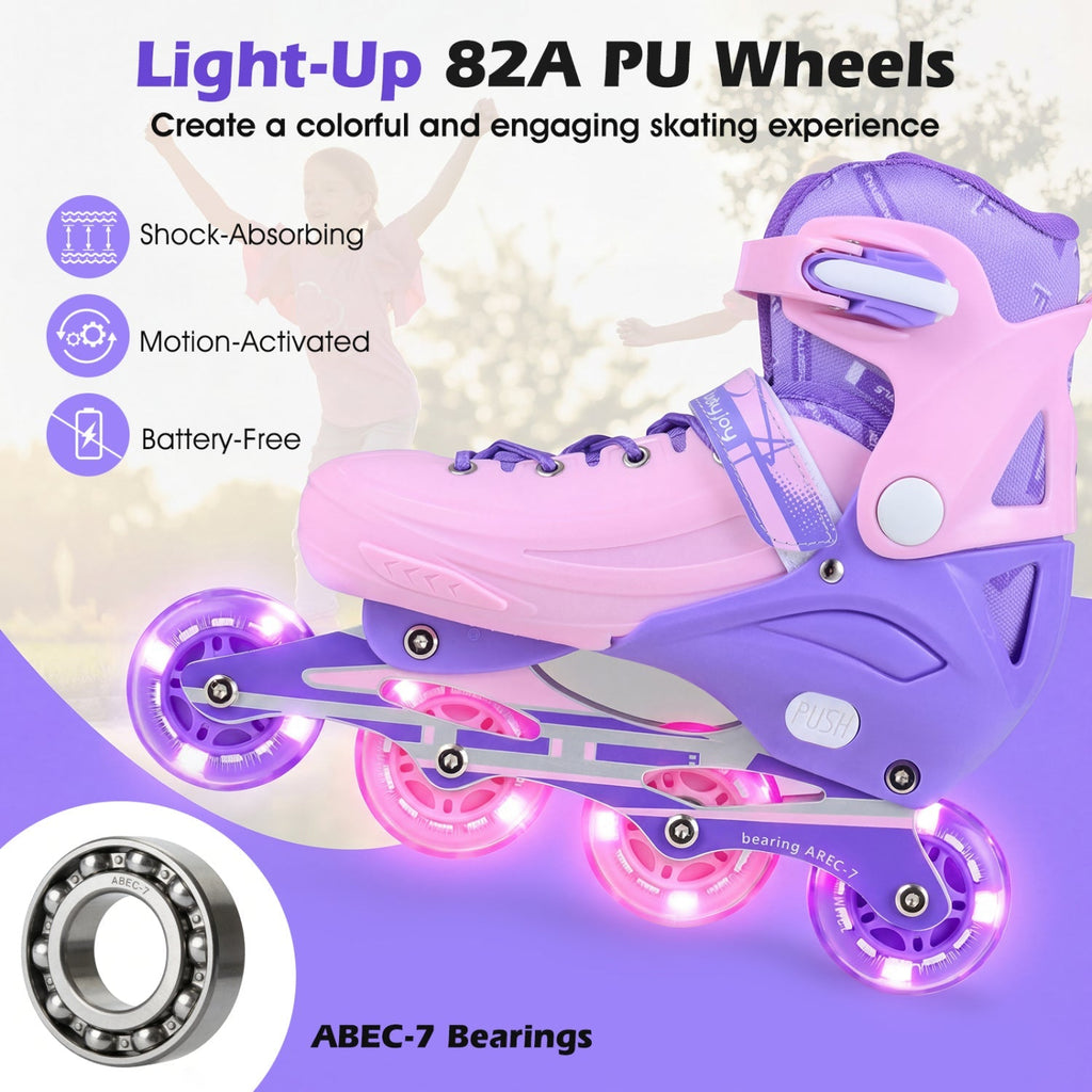 4-Size Adjustable Light-Up Inline Skates for Toddlers Ages 5-7