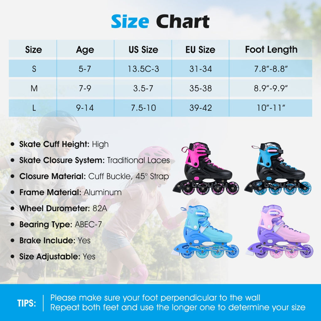 4-Size Adjustable Light-Up Inline Skates for Toddlers Ages 5-7