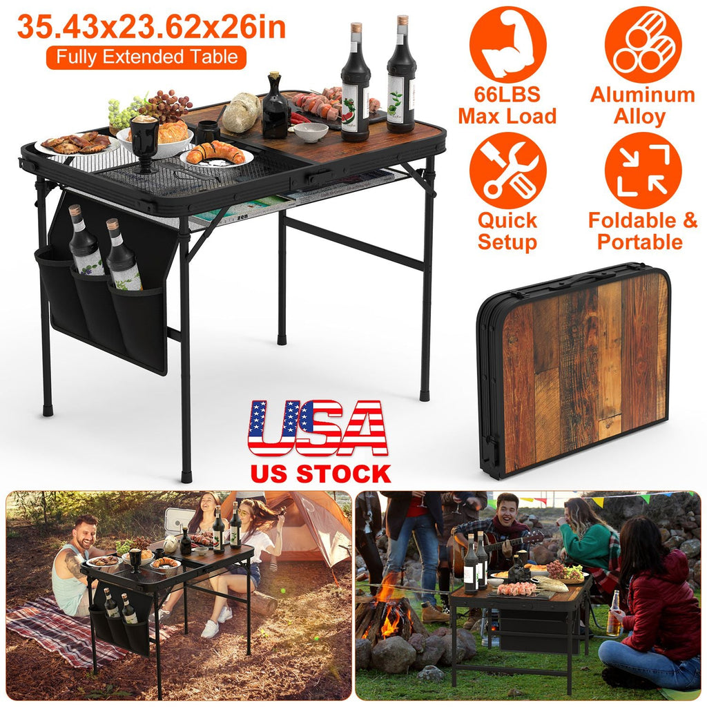 Foldable Camping Table Collapsible Aluminum Alloy Grill Stand Height Adjustable