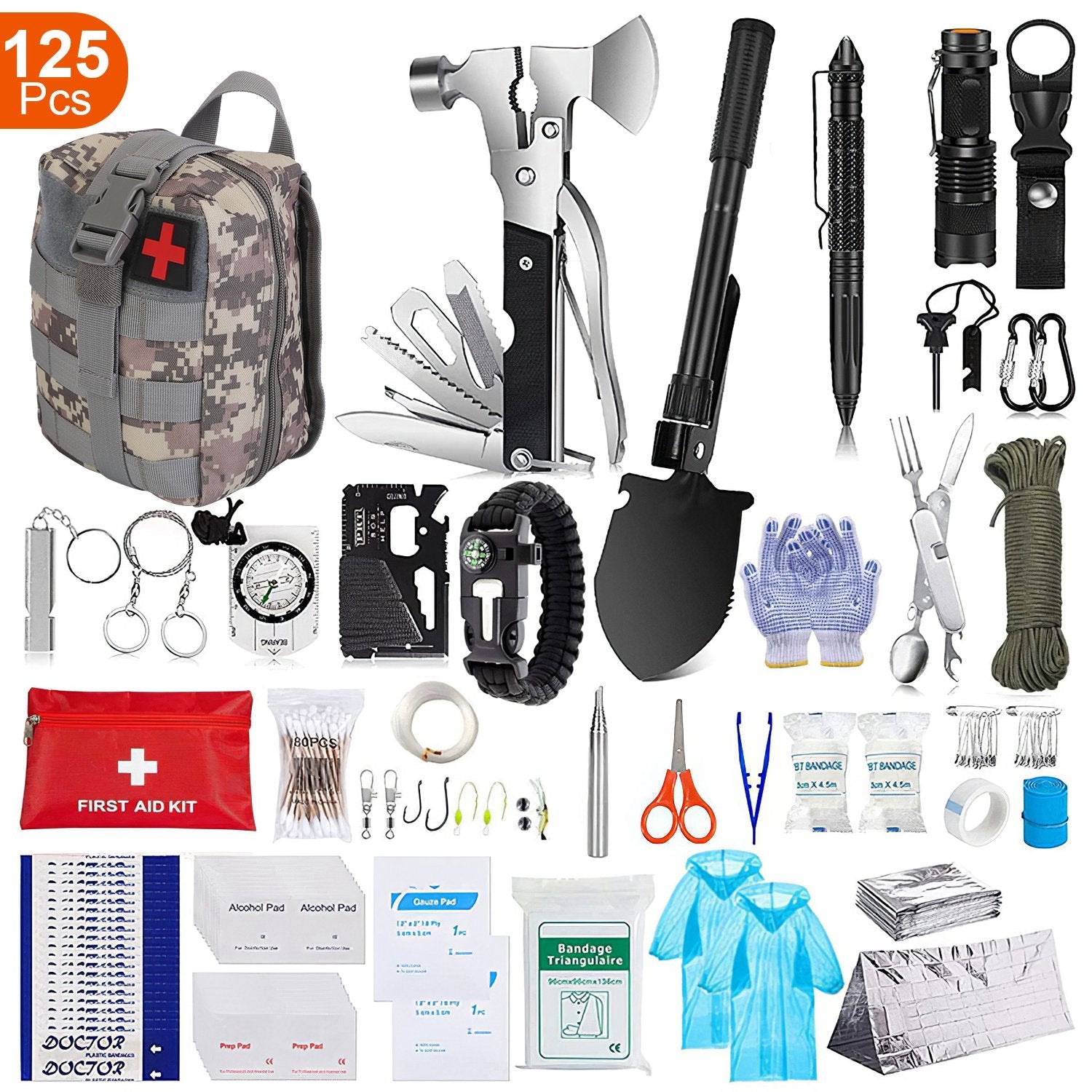 125Pcs Survival Kits Professional Emergency Survival Gear Tactical First Aid Kit Supplies