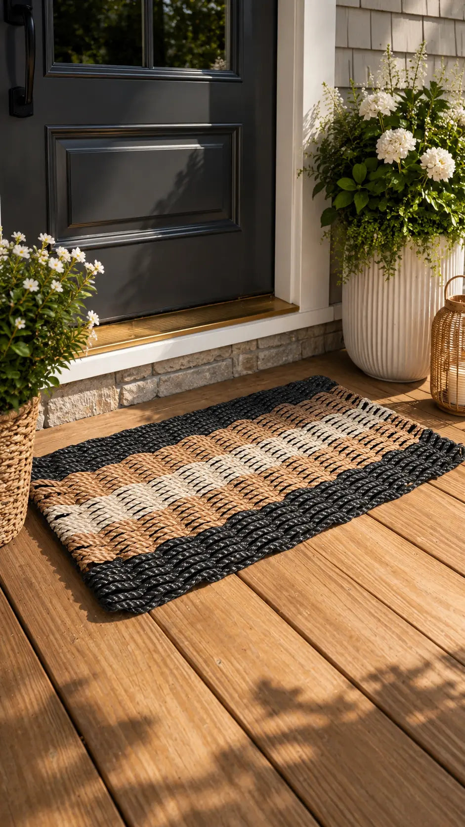 5 Stripe Lobster Rope Mat Black Brown Tan