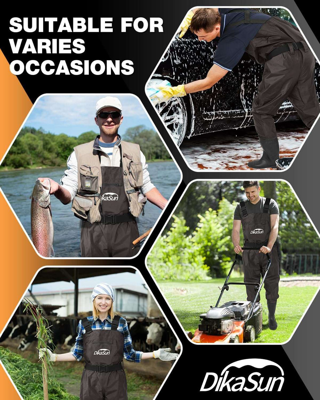 DikaSun Lightweight Bootfoot Chest Waders with Boots — Men & Women Fishing Waders