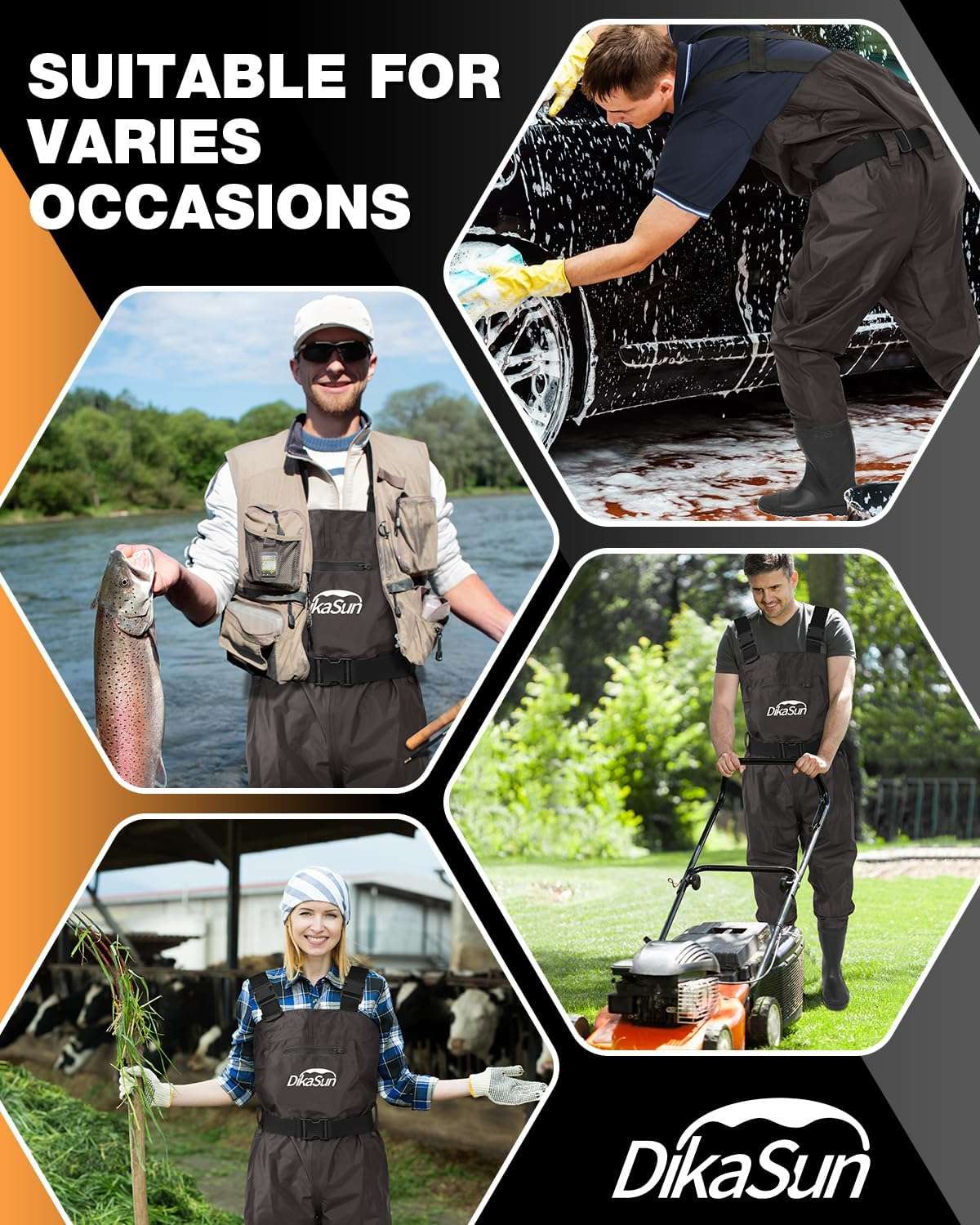 DikaSun Lightweight Bootfoot Chest Waders with Boots — Men & Women Fishing Waders