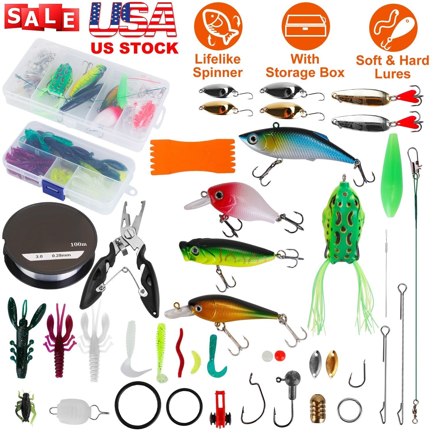 383Pcs Fishing Lures Tackle Box Bass Fishing Animated Lure