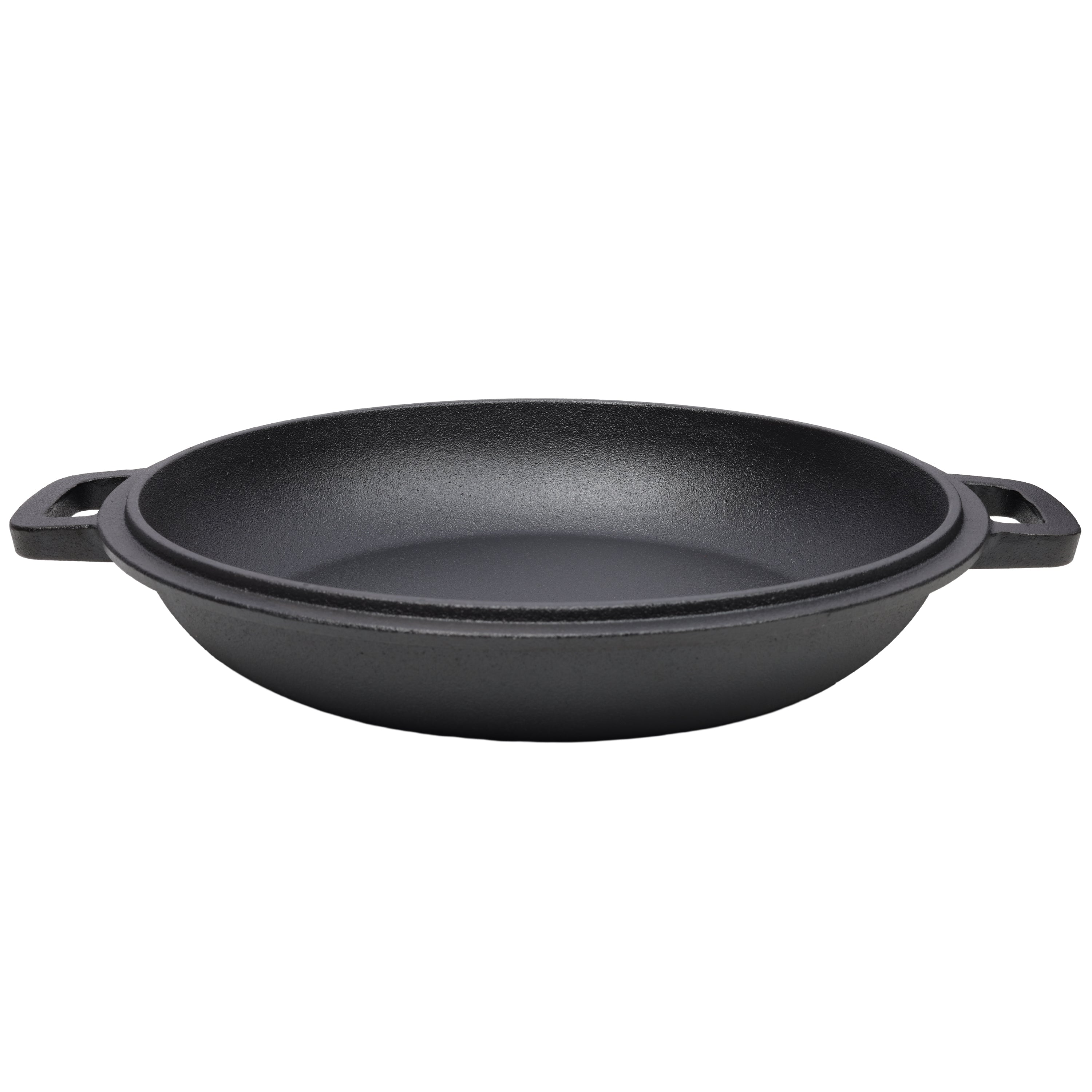 2 in 1 Pre-Seasoned Cast Iron Dutch Oven With Dual Handles, Outdoor Camping Deep Pot for Camping Fireplace Cooking BBQ Baking Campfire, 5 Quart.With 2pcs Silicone Handel Covers.