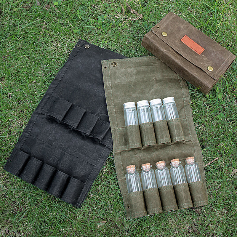 New Canvas Portable Bbq Outdoor Camping Picnic Seasoning Bag & Bottle Set