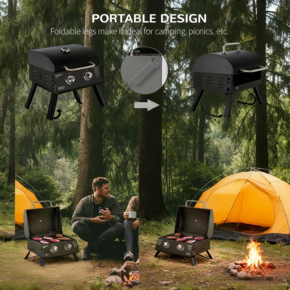 21.75" Portable Grill with 2 Burners Camping
