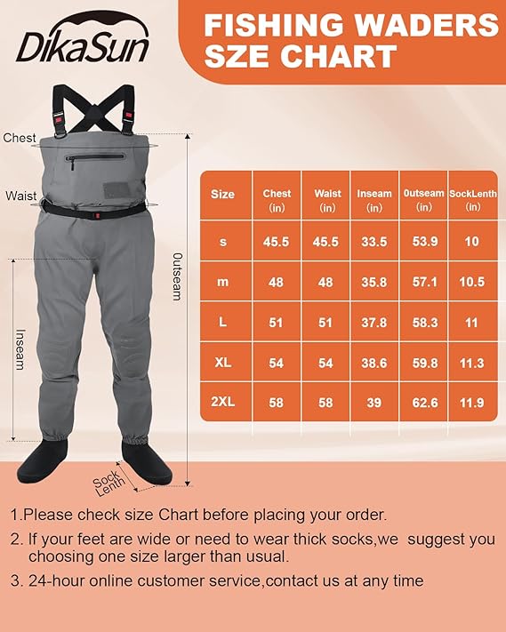 DikaSun Breathable Stocking Foot Waders for Fly Fishing (Lightweight Unisex Design)