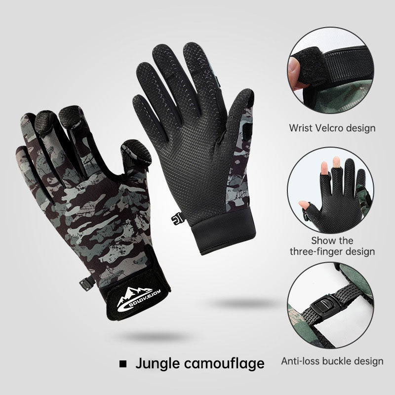 fishing gloves dew three-finger non-slip plus velvet warm windproof riding cold-proof fishing